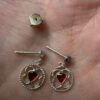Vintage Sterling Silver heart Garnet 4 Leaf Clove Drop Earrings