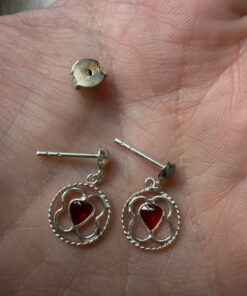 Vintage Sterling Silver heart Garnet 4 Leaf Clove Drop Earrings