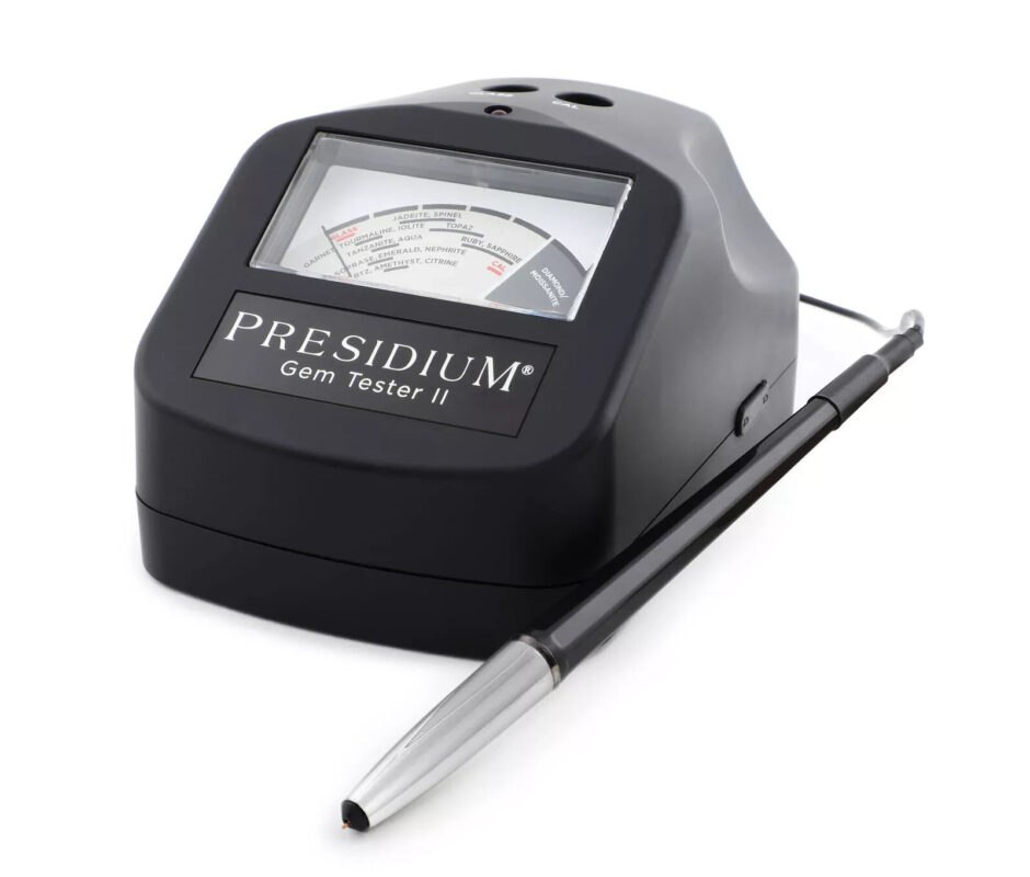 Presidium Gem Tester II used to verify gemstones at FoxnFound