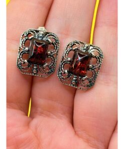 Vintage Cherry amber Studs, Dangle Earrings - Magic Squares 144
