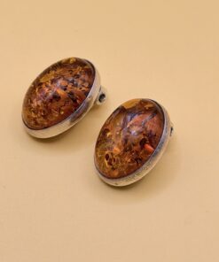 Simple Baltic Honey Amber Sterling Silver Oval Cabochon Clip On Earrings
