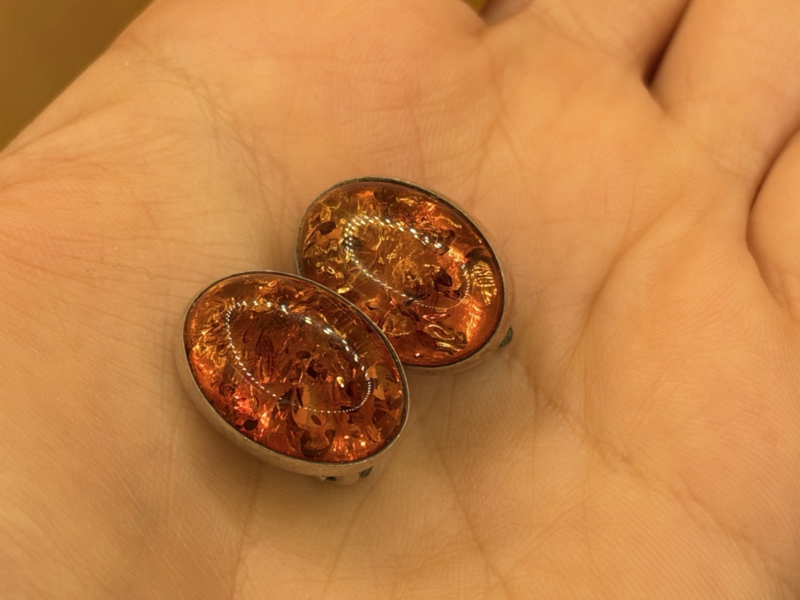 Simple Baltic Honey Amber Sterling Silver Oval Cabochon Clip On Earrings