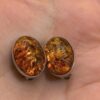 Simple Baltic Honey Amber Sterling Silver Oval Cabochon Clip On Earrings