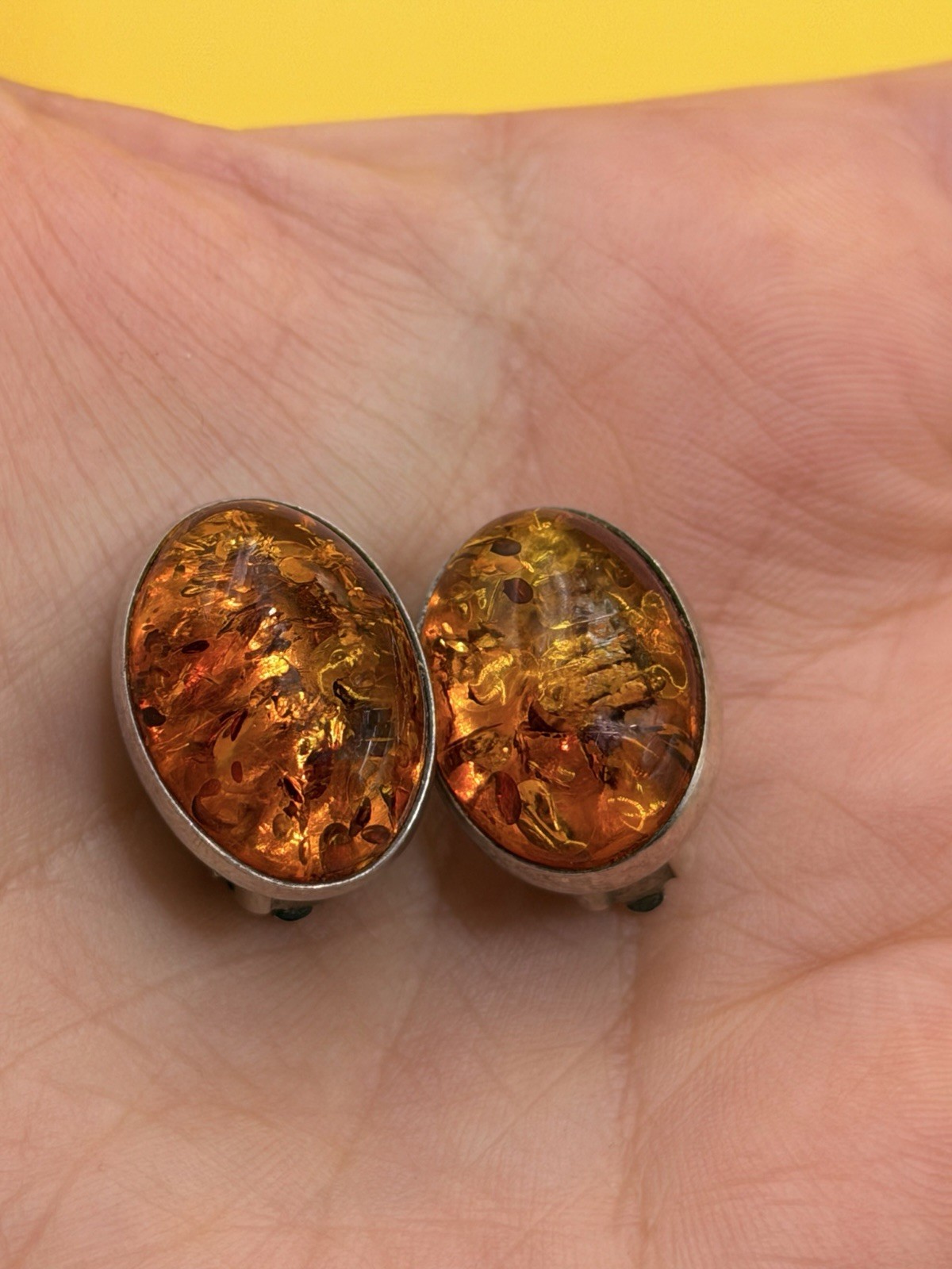 Simple Baltic Honey Amber Sterling Silver Oval Cabochon Clip On Earrings