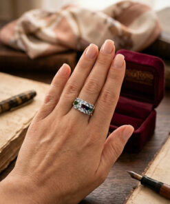 925 Sterling Silver Ring with Emerald Sapphire Moonstone Peridot, UK Size N, Dainty Gemstone Ring