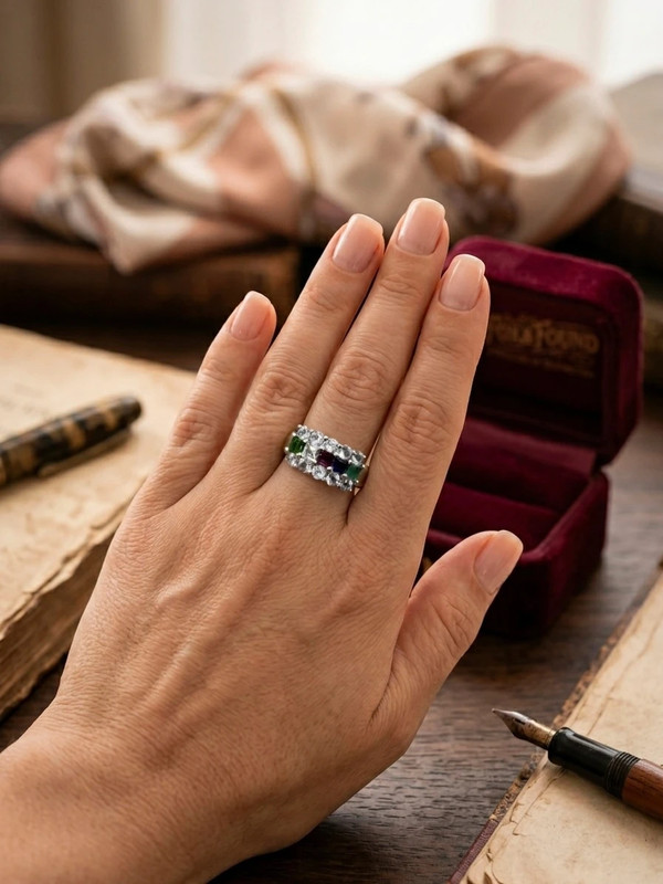 925 Sterling Silver Ring with Emerald Sapphire Moonstone Peridot, UK Size N, Dainty Gemstone Ring