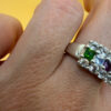 925 Sterling Silver Ring with Emerald Sapphire Moonstone Peridot, UK Size N, Dainty Gemstone Ring