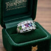 925 Sterling Silver Ring with Emerald Sapphire Moonstone Peridot, UK Size N, Dainty Gemstone Ring