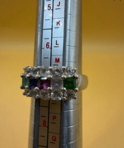 925 Sterling Silver Ring with Emerald Sapphire Moonstone Peridot, UK Size N, Dainty Gemstone Ring