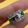 925 Sterling Silver Ring with Emerald Sapphire Moonstone Peridot, UK Size N, Dainty Gemstone Ring