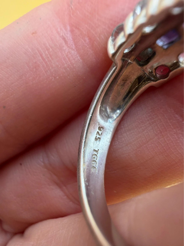 925 Sterling Silver Ring with Emerald Sapphire Moonstone Peridot, UK Size N, Dainty Gemstone Ring