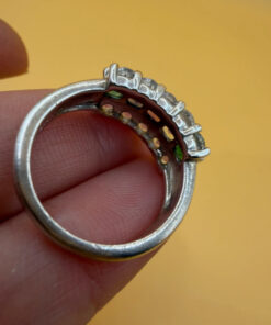 925 Sterling Silver Ring with Emerald Sapphire Moonstone Peridot, UK Size N, Dainty Gemstone Ring