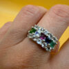 925 Sterling Silver Ring with Emerald Sapphire Moonstone Peridot, UK Size N, Dainty Gemstone Ring