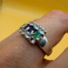 925 Sterling Silver Ring with Emerald Sapphire Moonstone Peridot, UK Size N, Dainty Gemstone Ring