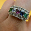 925 Sterling Silver Ring with Emerald Sapphire Moonstone Peridot, UK Size N, Dainty Gemstone Ring