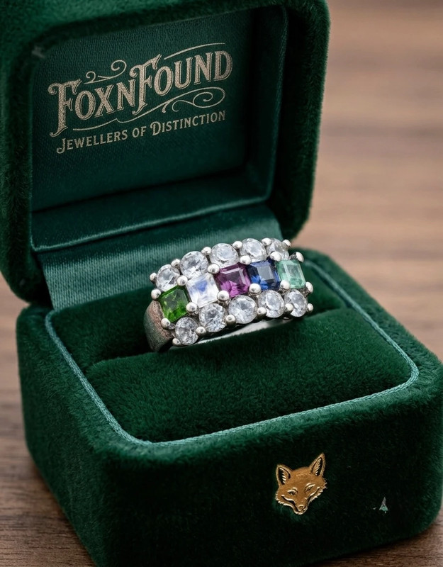 925 Sterling Silver Ring with Emerald Sapphire Moonstone Peridot, UK Size N, Dainty Gemstone Ring