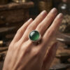 Vintage Sterling Silver Ring with Green Agate Uk size M 1/2