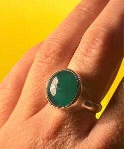 Vintage Sterling Silver Ring with Green Agate Uk size M 1/2