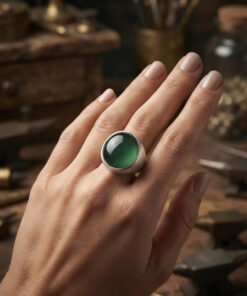Vintage Sterling Silver Ring with Green Agate Uk size M 1/2