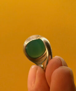 Vintage Sterling Silver Ring with Green Agate Uk size M 1/2
