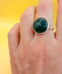 Vintage Sterling Silver Ring with Green Agate Uk size M 1/2