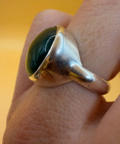 Vintage Sterling Silver Ring with Green Agate Uk size M 1/2