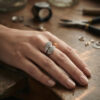 Seraphina Sterling Winged Pavé Ring – Unique Crossover Design, Size K