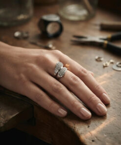 Seraphina Sterling Winged Pavé Ring – Unique Crossover Design, Size K