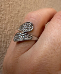 Seraphina Sterling Winged Pavé Ring – Unique Crossover Design, Size K