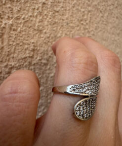 Seraphina Sterling Winged Pavé Ring – Unique Crossover Design, Size K