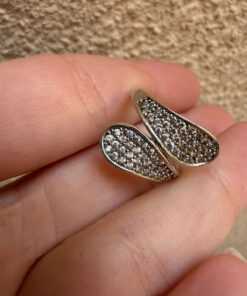 Seraphina Sterling Winged Pavé Ring – Unique Crossover Design, Size K