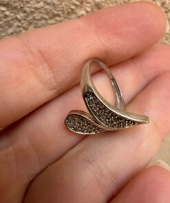 Seraphina Sterling Winged Pavé Ring – Unique Crossover Design, Size K