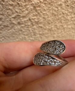 Seraphina Sterling Winged Pavé Ring – Unique Crossover Design, Size K