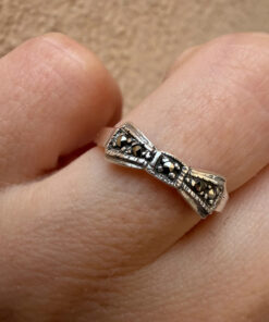 Art Deco Inspired Marcasite Bow Ring in Sterling Silver – Size O