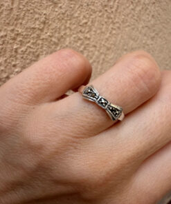Art Deco Inspired Marcasite Bow Ring in Sterling Silver – Size O