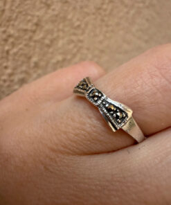 Art Deco Inspired Marcasite Bow Ring in Sterling Silver – Size O