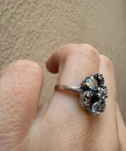 Authentic Style Soviet Silver Statement Ring with Pear-Cut Accents – Size K