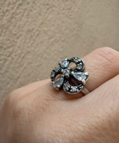 Authentic Style Soviet Silver Statement Ring with Pear-Cut Accents – Size K
