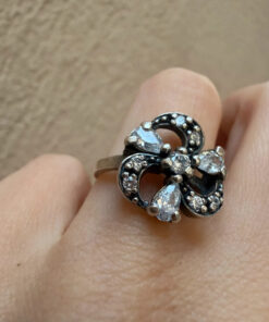 Authentic Style Soviet Silver Statement Ring with Pear-Cut Accents – Size K