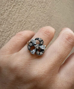 Authentic Style Soviet Silver Statement Ring with Pear-Cut Accents – Size K