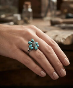 Vintage Sterling Silver Turquoise & Marcasite Cluster Ring – UK Size K
