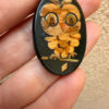 Soviet Wooden Owl Brooch – Handcrafted Natural Straw Inlay Art (1960s-70s)