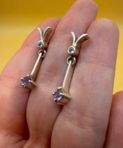 925 Sterling Silver Amethyst Drop Stud Earrings