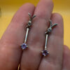 925 Sterling Silver Amethyst Drop Stud Earrings