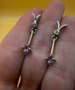 925 Sterling Silver Amethyst Drop Stud Earrings