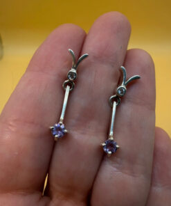 925 Sterling Silver Amethyst Drop Stud Earrings