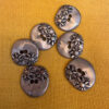 Lot of 6 Vintage 1960s Soviet Silver Tone Metal Buttons with Flower Design