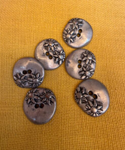 Lot of 6 Vintage 1960s Soviet Silver Tone Metal Buttons with Flower Design