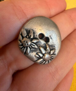 Lot of 6 Vintage 1960s Soviet Silver Tone Metal Buttons with Flower Design