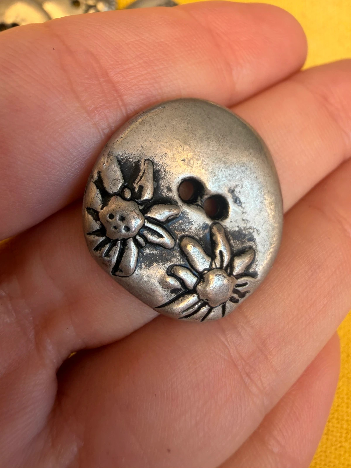 Lot of 6 Vintage 1960s Soviet Silver Tone Metal Buttons with Flower Design